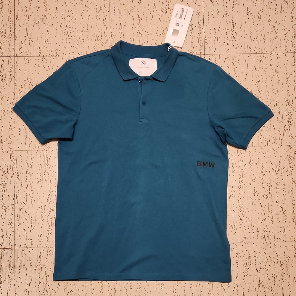BMW Blue Spellout Logo 1/4 Button Down Polo Shirt NWT